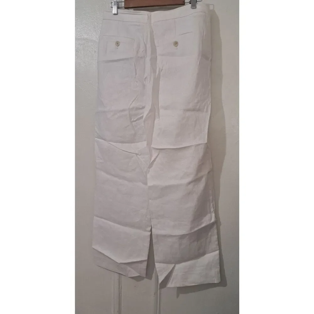 Banana Republic Womens Size 10 Wide Leg white 100% linen pants Travel Palazzo